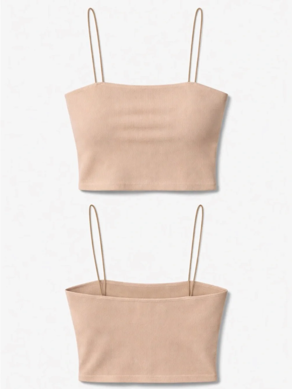 Tan Ribbed Knit Crop Tank Neutral Minimal Top - Picture 3 of 5
